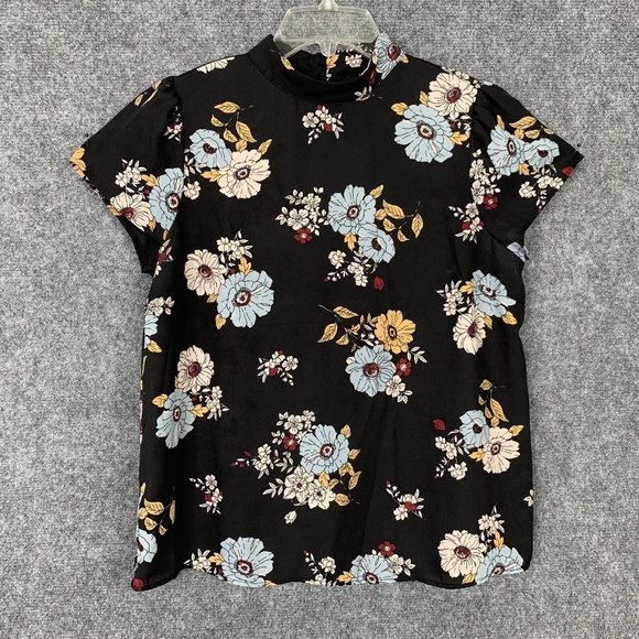 Forever 21 Short Sleeve Top Women Size M High Neck Back Keyhole - Picture 1 of 8